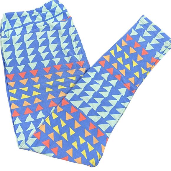 LulaRoe Tall & Curvy Light Blue Multicolor Triangle Geometric Print Leggings - Picture 2 of 12